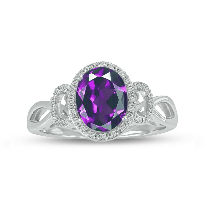 1/10 ct. t.w Diamond & 1.80 ct. t.w Amethyst Oval Shape Natural Color Stone Ring in 10K Gold