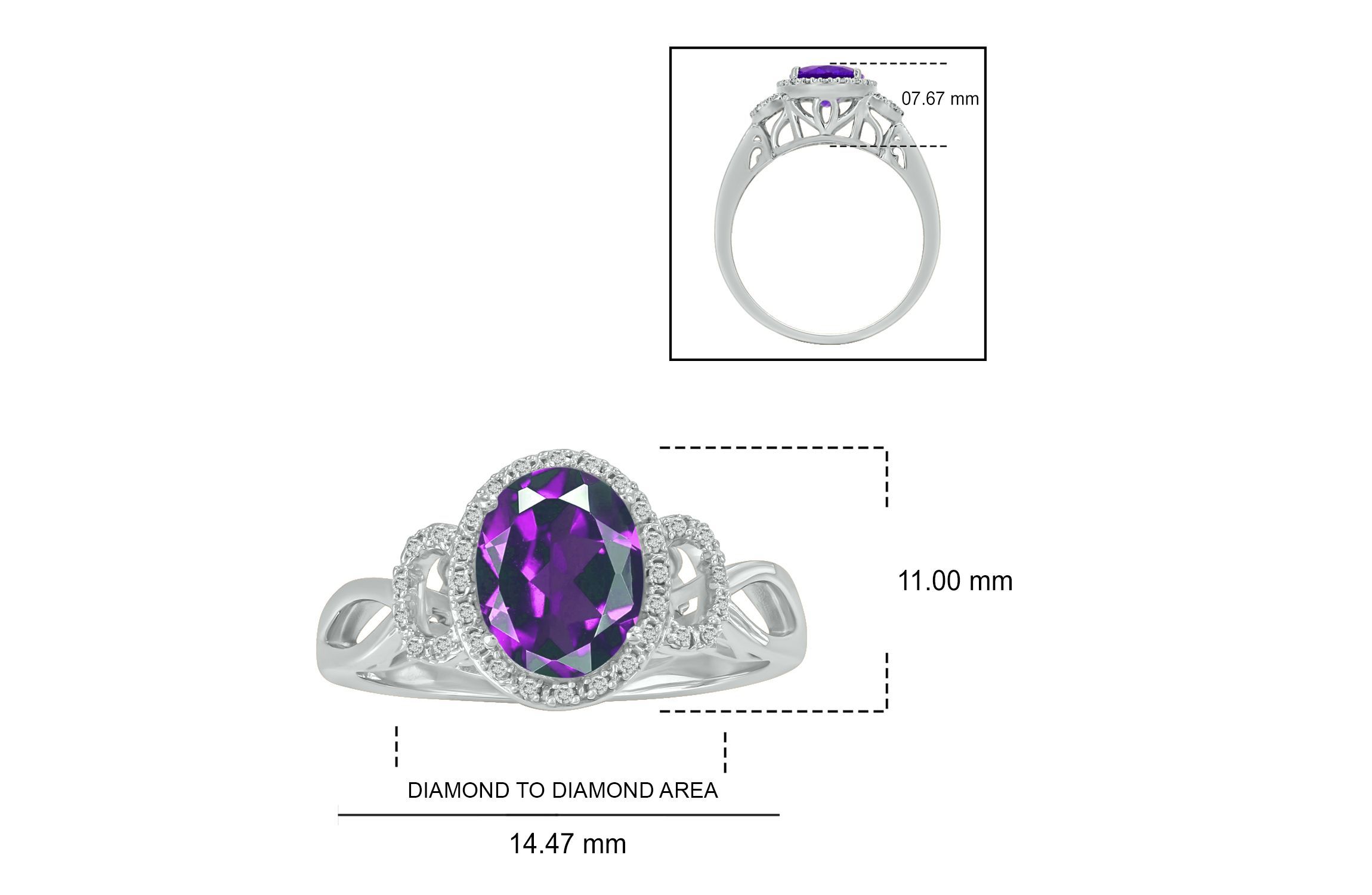 1/10 ct. t.w Diamond & 1.80 ct. t.w Amethyst Oval Shape Natural Color Stone Ring in 10K Gold