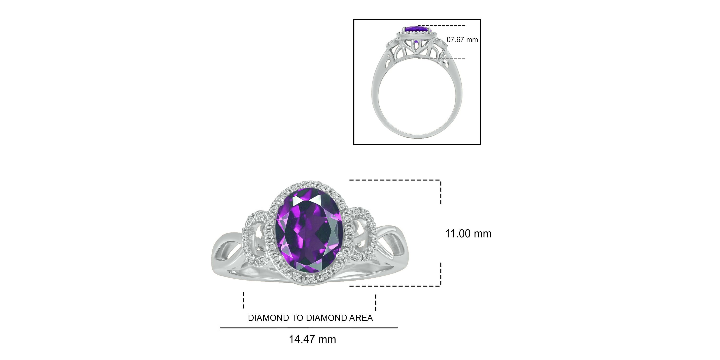 1/10 ct. t.w Diamond & 1.80 ct. t.w Amethyst Oval Shape Natural Color Stone Ring in 10K Gold