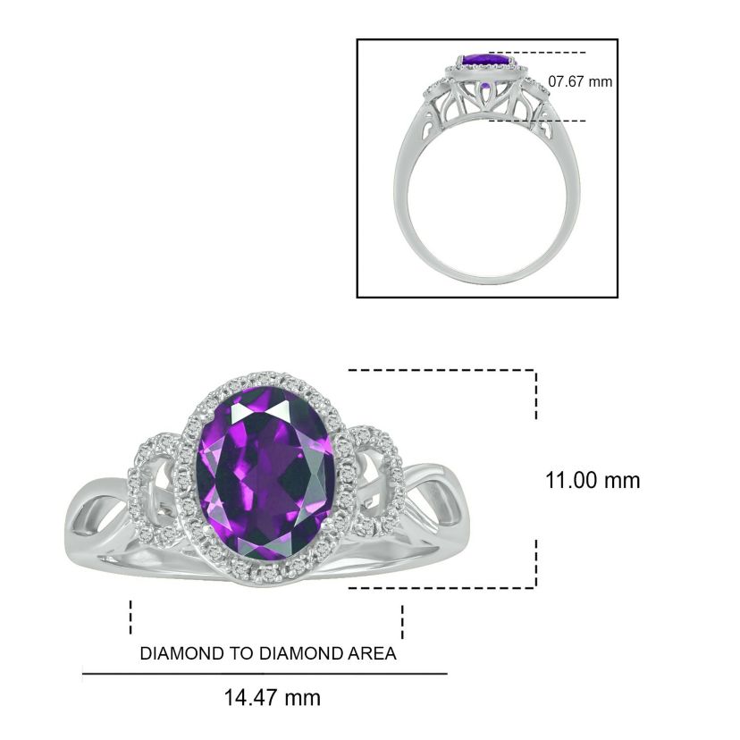 1/10 ct. t.w Diamond & 1.80 ct. t.w Amethyst Oval Shape Natural Color Stone Ring in 10K Gold
