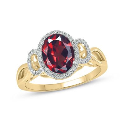 Belk & Co 1/10 ct. t.w Diamond & 2.20 ct. t.w Garnet Oval Shape Natural Color Stone Ring in 10K Gold, Yellow, 8 -  0686557621341