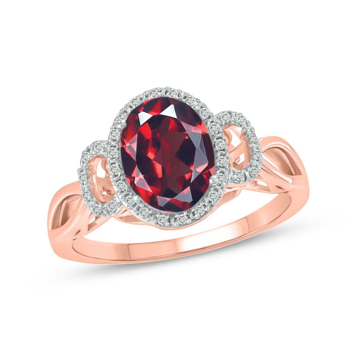 1/10 ct. t.w Diamond & 2.20 ct. t.w Garnet Oval Shape Natural Color Stone Ring in 10K Gold