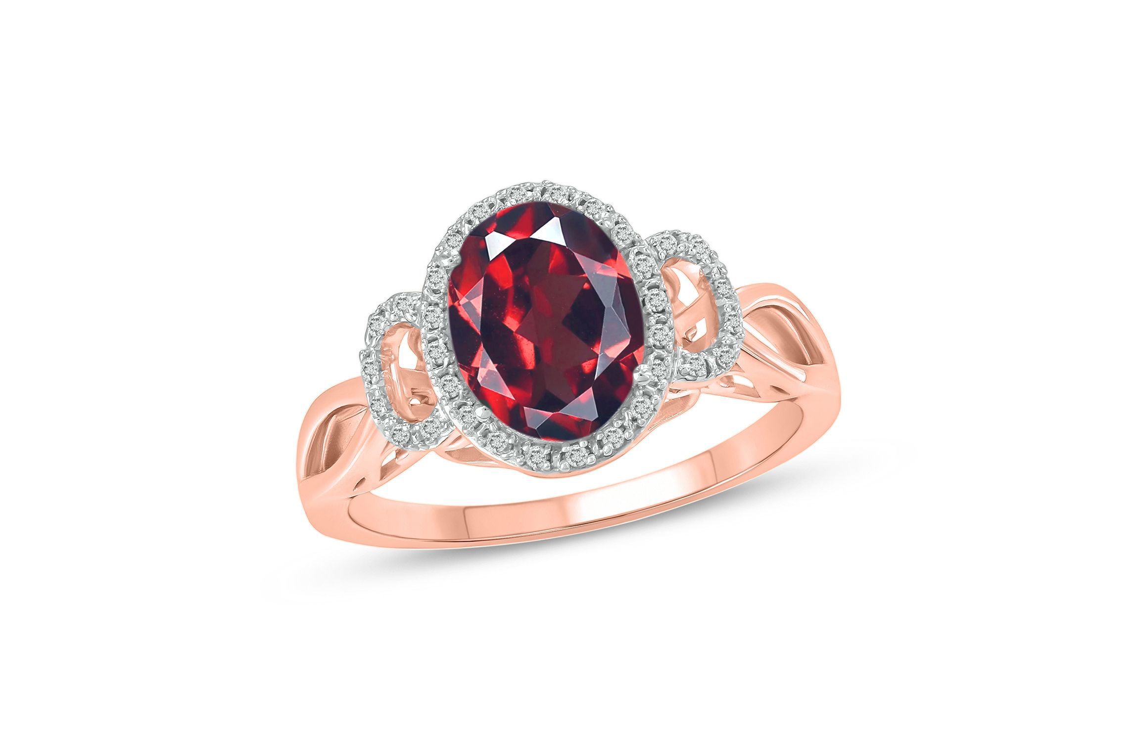 1/10 ct. t.w Diamond & 2.20 ct. t.w Garnet Oval Shape Natural Color Stone Ring in 10K Gold