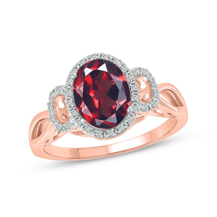1/10 ct. t.w Diamond & 2.20 ct. t.w Garnet Oval Shape Natural Color Stone Ring in 10K Gold