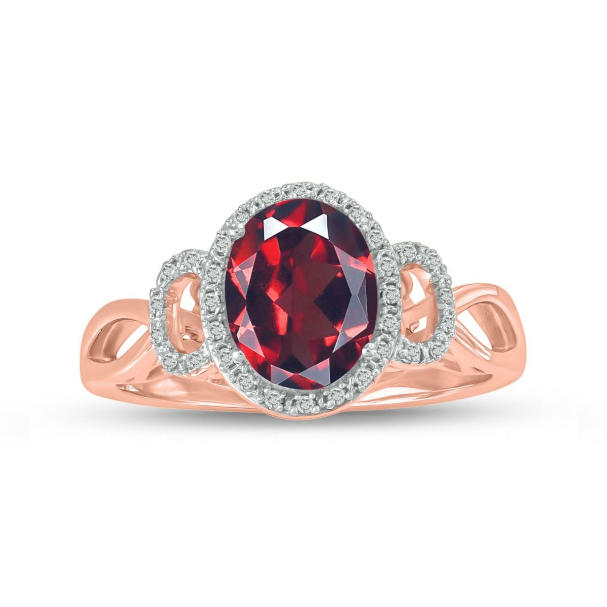 1/10 ct. t.w Diamond & 2.20 ct. t.w Garnet Oval Shape Natural Color Stone Ring in 10K Gold
