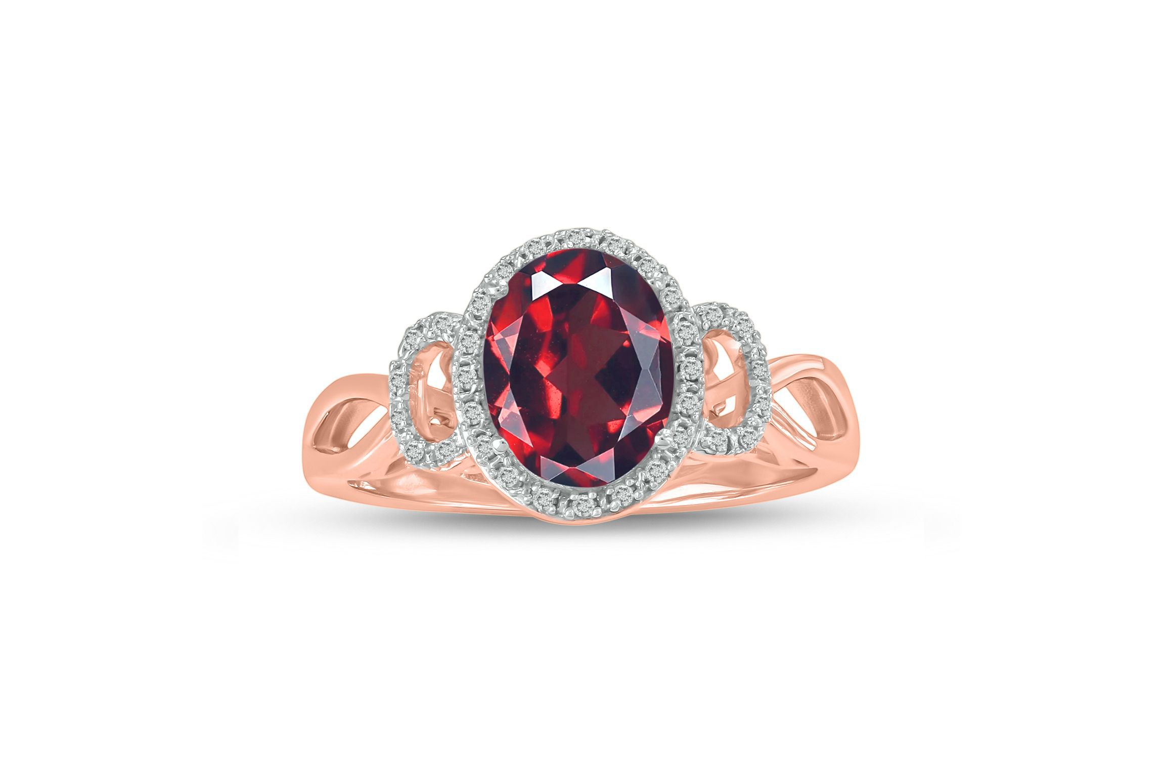 1/10 ct. t.w Diamond & 2.20 ct. t.w Garnet Oval Shape Natural Color Stone Ring in 10K Gold