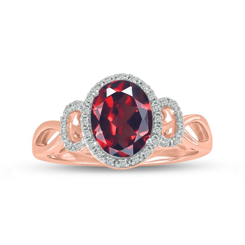 1/10 ct. t.w Diamond & 2.20 ct. t.w Garnet Oval Shape Natural Color Stone Ring in 10K Gold