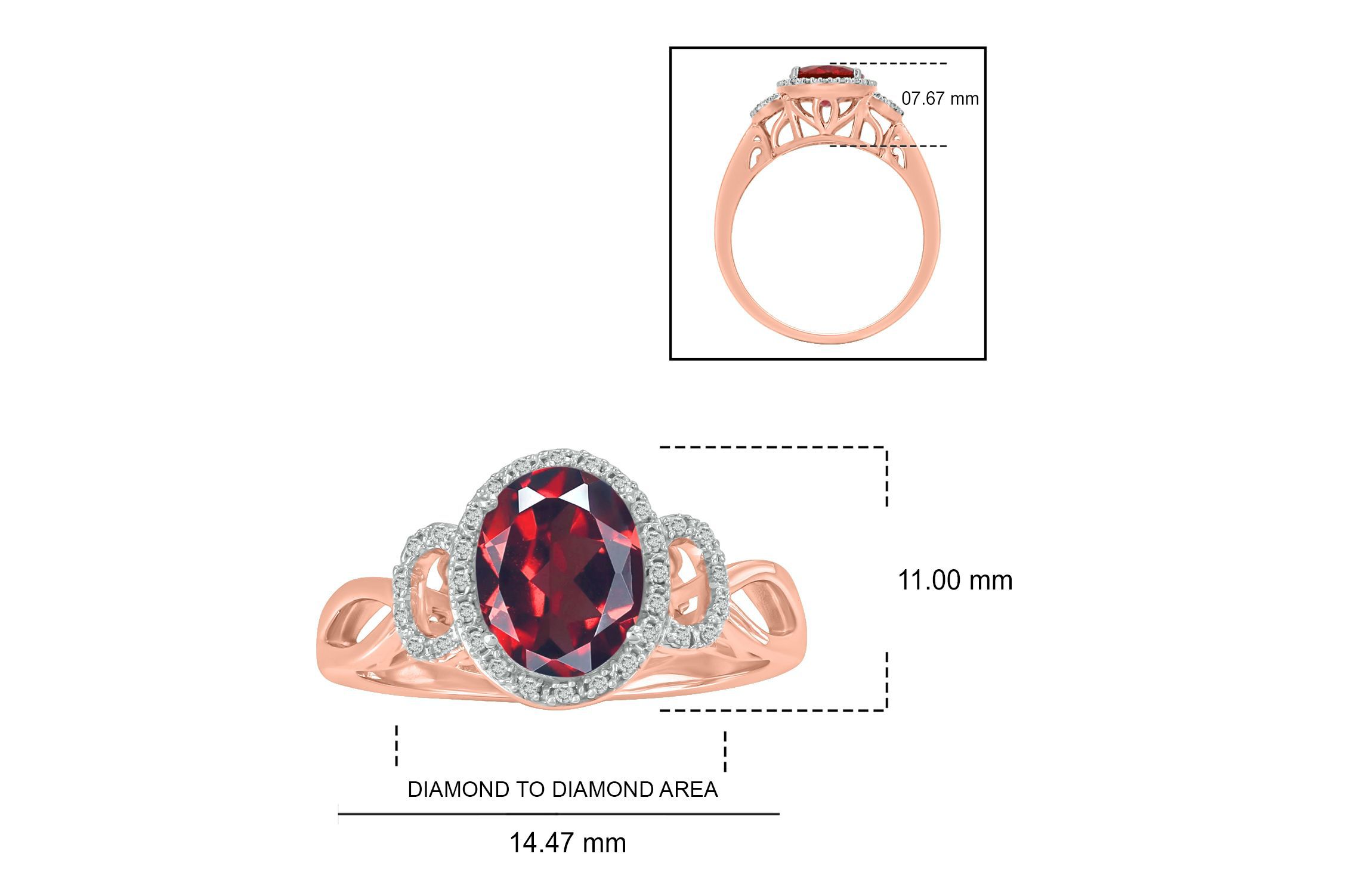 1/10 ct. t.w Diamond & 2.20 ct. t.w Garnet Oval Shape Natural Color Stone Ring in 10K Gold