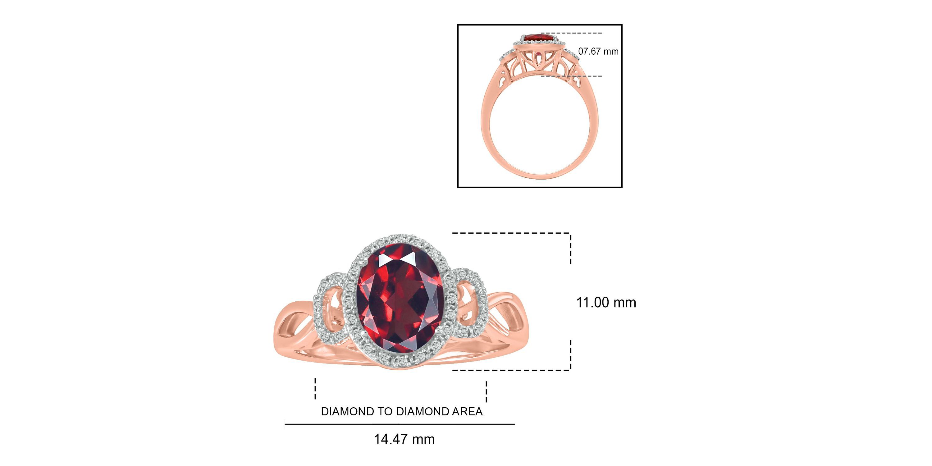 1/10 ct. t.w Diamond & 2.20 ct. t.w Garnet Oval Shape Natural Color Stone Ring in 10K Gold