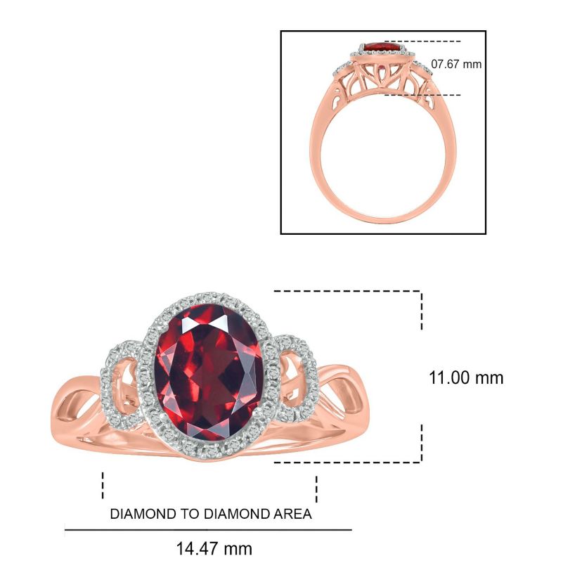 1/10 ct. t.w Diamond & 2.20 ct. t.w Garnet Oval Shape Natural Color Stone Ring in 10K Gold