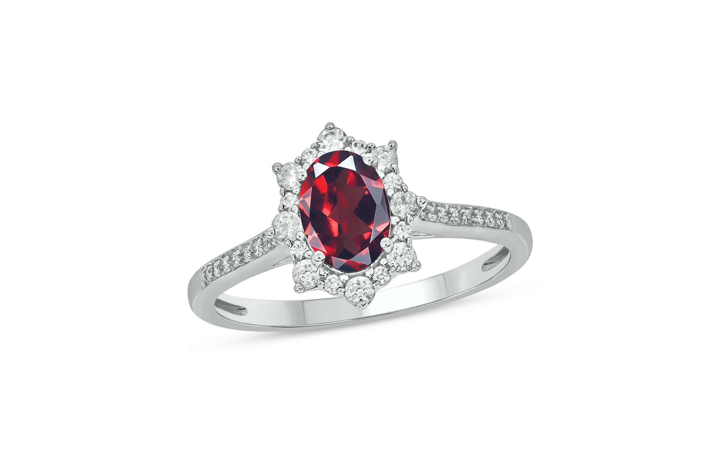 1/4 ct. t.w Diamond & 1.0 ct. t.w Garnet Oval Shape Natural Color Stone Ring in 10K Gold
