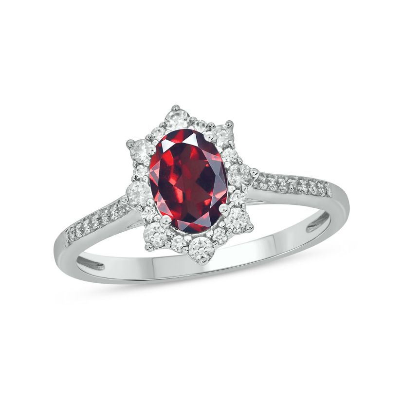 1/4 ct. t.w Diamond & 1.0 ct. t.w Garnet Oval Shape Natural Color Stone Ring in 10K Gold