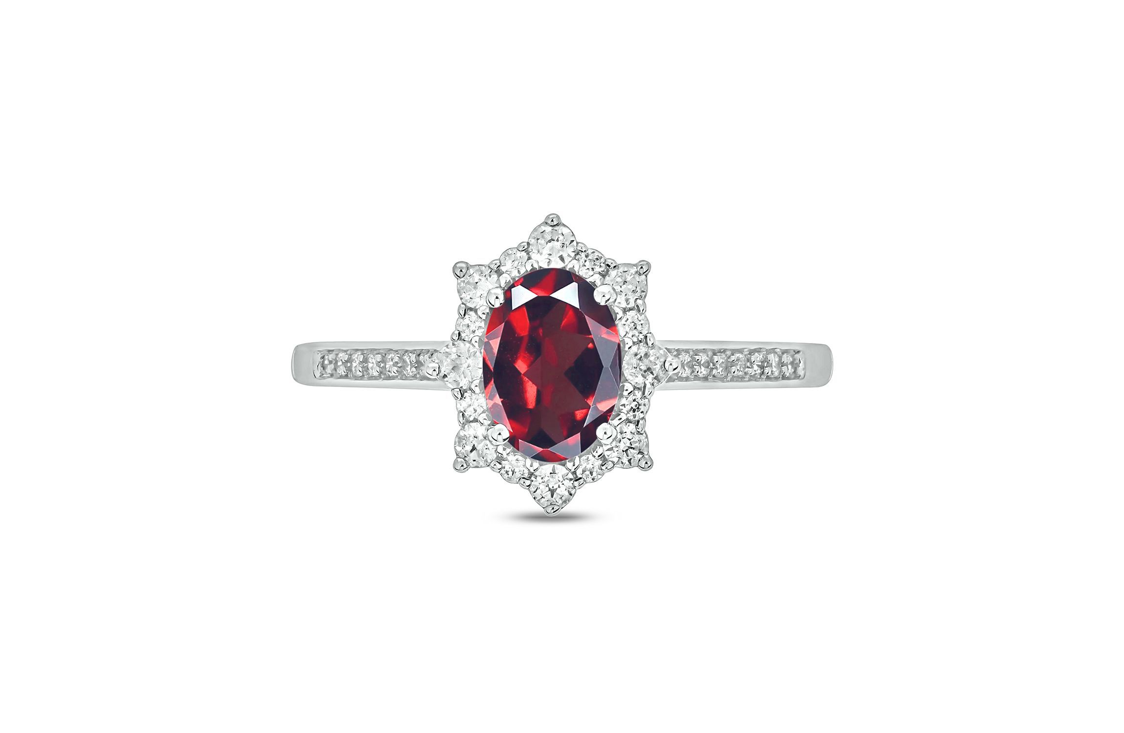 1/4 ct. t.w Diamond & 1.0 ct. t.w Garnet Oval Shape Natural Color Stone Ring in 10K Gold