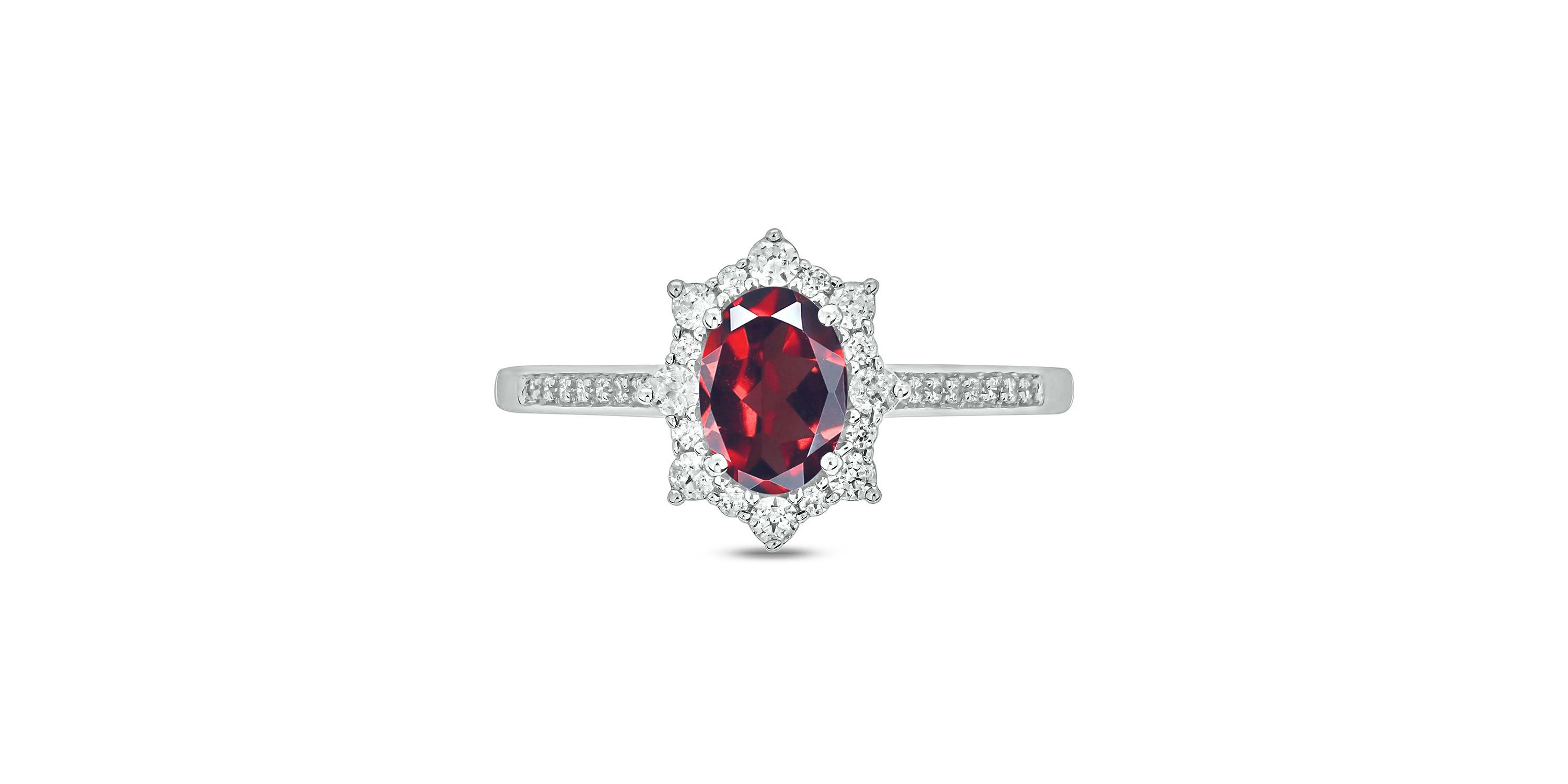 1/4 ct. t.w Diamond & 1.0 ct. t.w Garnet Oval Shape Natural Color Stone Ring in 10K Gold