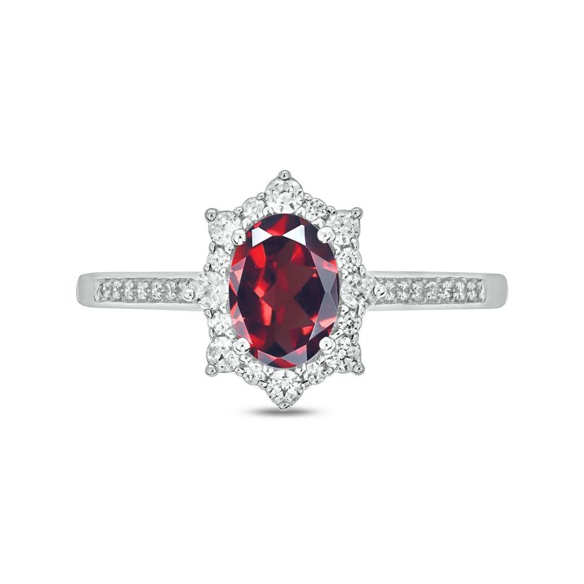 1/4 ct. t.w Diamond & 1.0 ct. t.w Garnet Oval Shape Natural Color Stone Ring in 10K Gold