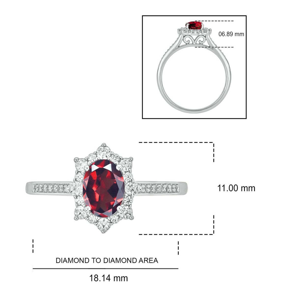 1/4 ct. t.w Diamond & 1.0 ct. t.w Garnet Oval Shape Natural Color Stone Ring in 10K Gold