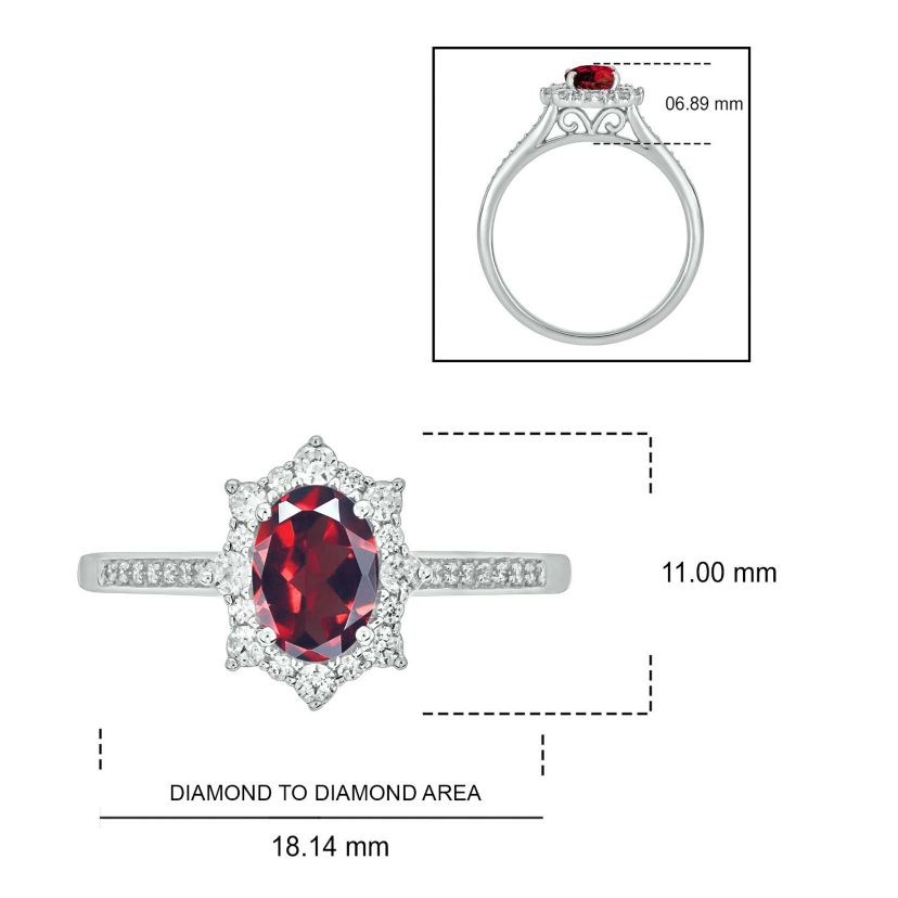 1/4 ct. t.w Diamond & 1.0 ct. t.w Garnet Oval Shape Natural Color Stone Ring in 10K Gold