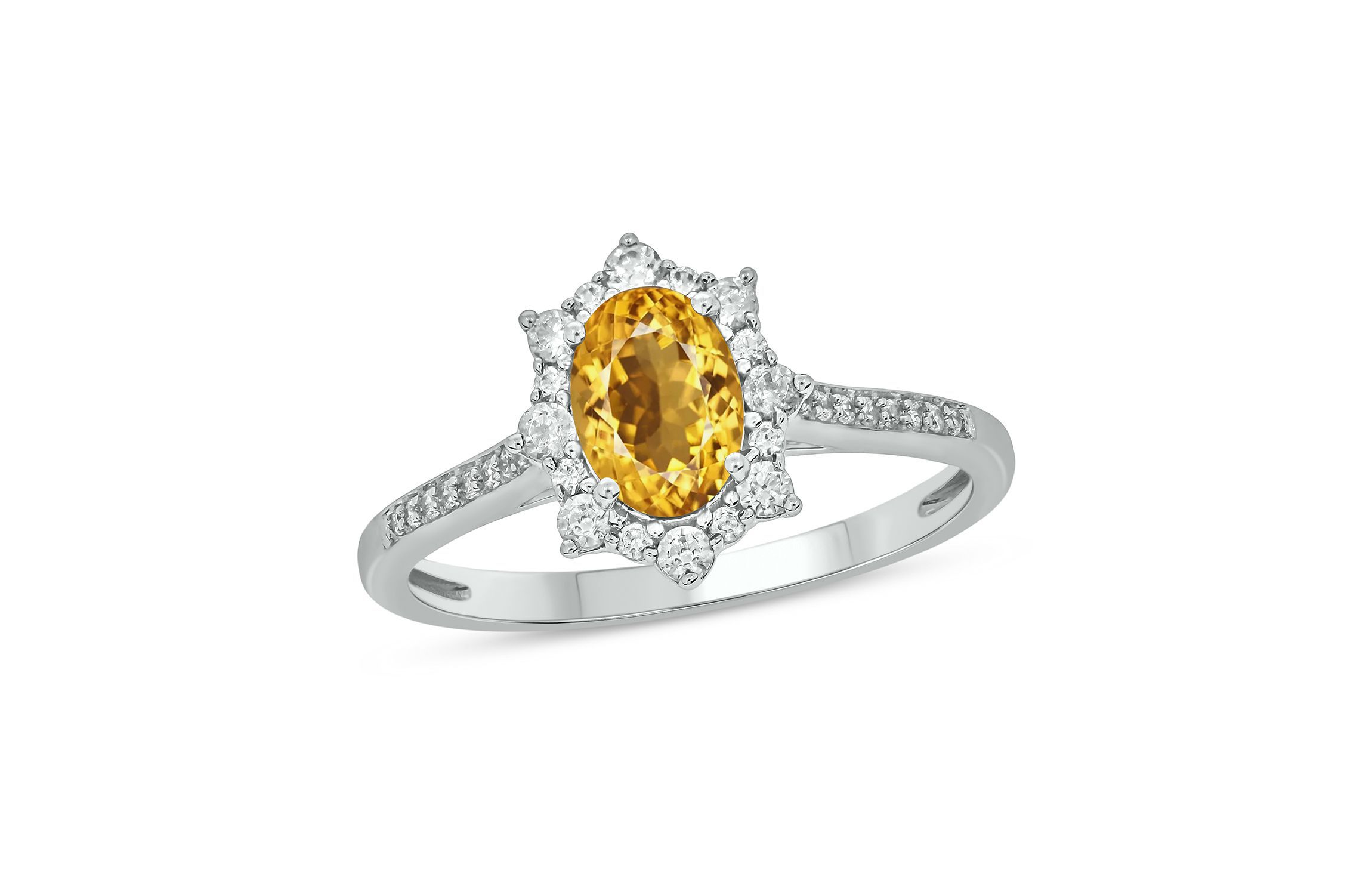 1/4 ct. t.w Diamond & 2/4 ct. t.w Citrine Oval Shape Natural Color Stone Ring in 10K Gold