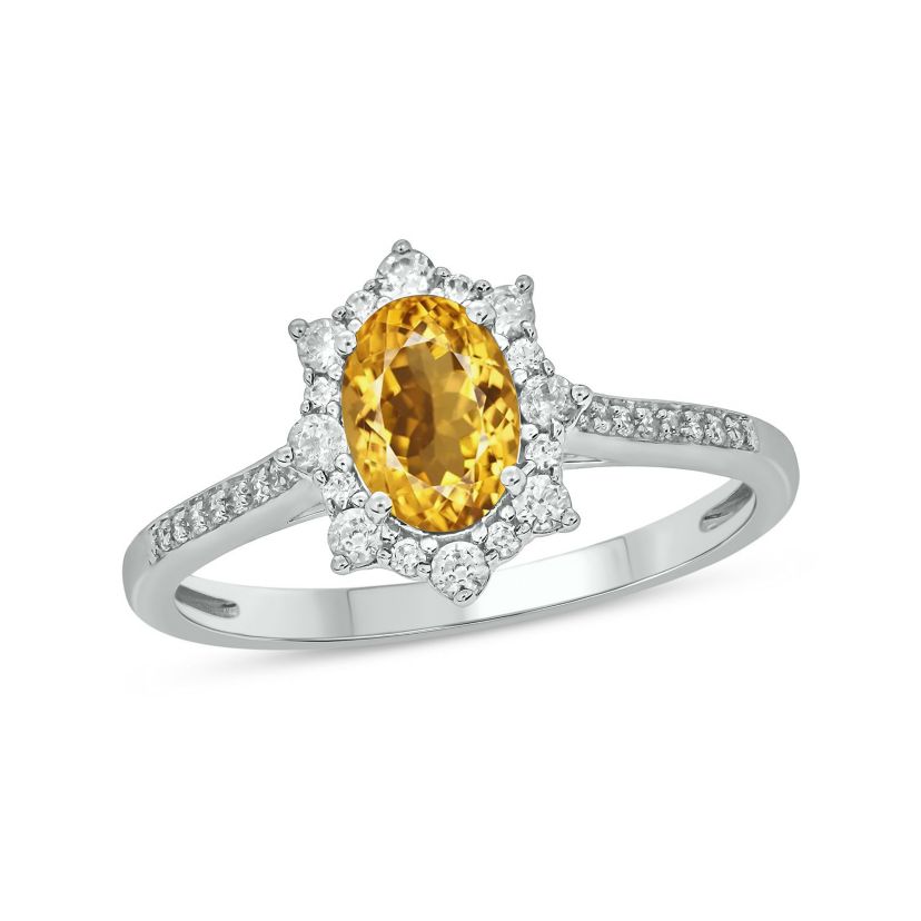 1/4 ct. t.w Diamond & 2/4 ct. t.w Citrine Oval Shape Natural Color Stone Ring in 10K Gold