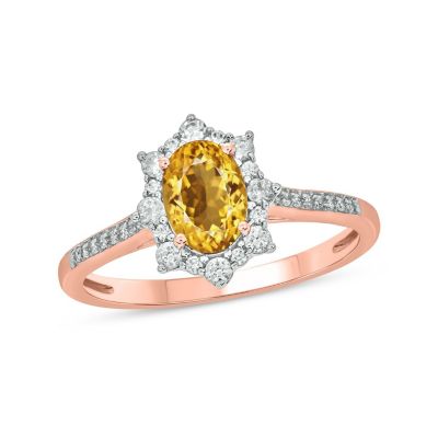 Belk & Co 1/4 ct. t.w Diamond & 2/4 ct. t.w Citrine Oval Shape Natural Color Stone Ring in 10K Gold, 8 -  0686557622294