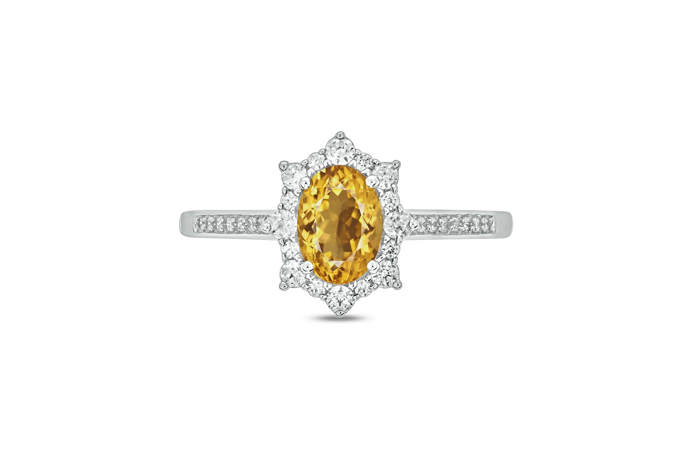 1/4 ct. t.w Diamond & 2/4 ct. t.w Citrine Oval Shape Natural Color Stone Ring in 10K Gold