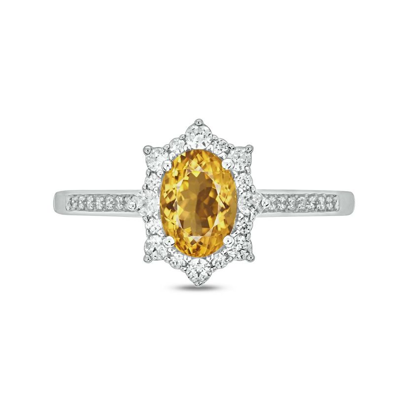 1/4 ct. t.w Diamond & 2/4 ct. t.w Citrine Oval Shape Natural Color Stone Ring in 10K Gold