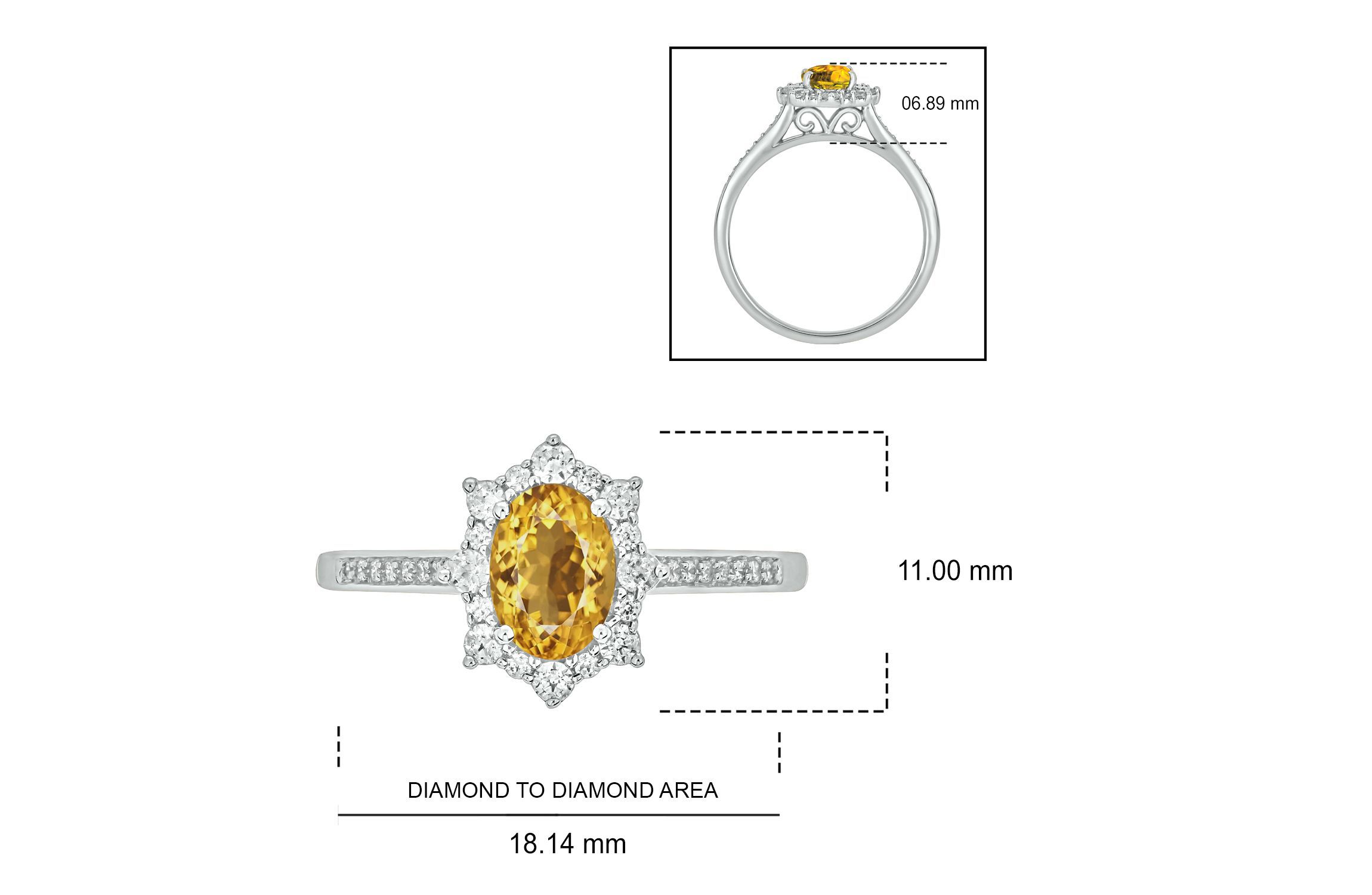 1/4 ct. t.w Diamond & 2/4 ct. t.w Citrine Oval Shape Natural Color Stone Ring in 10K Gold