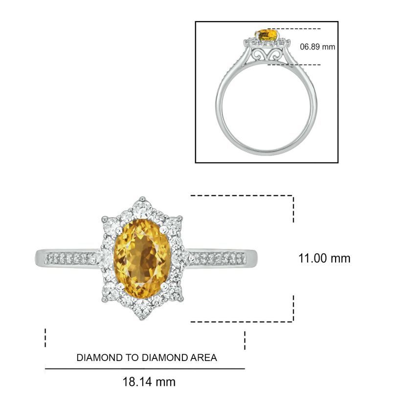 1/4 ct. t.w Diamond & 2/4 ct. t.w Citrine Oval Shape Natural Color Stone Ring in 10K Gold