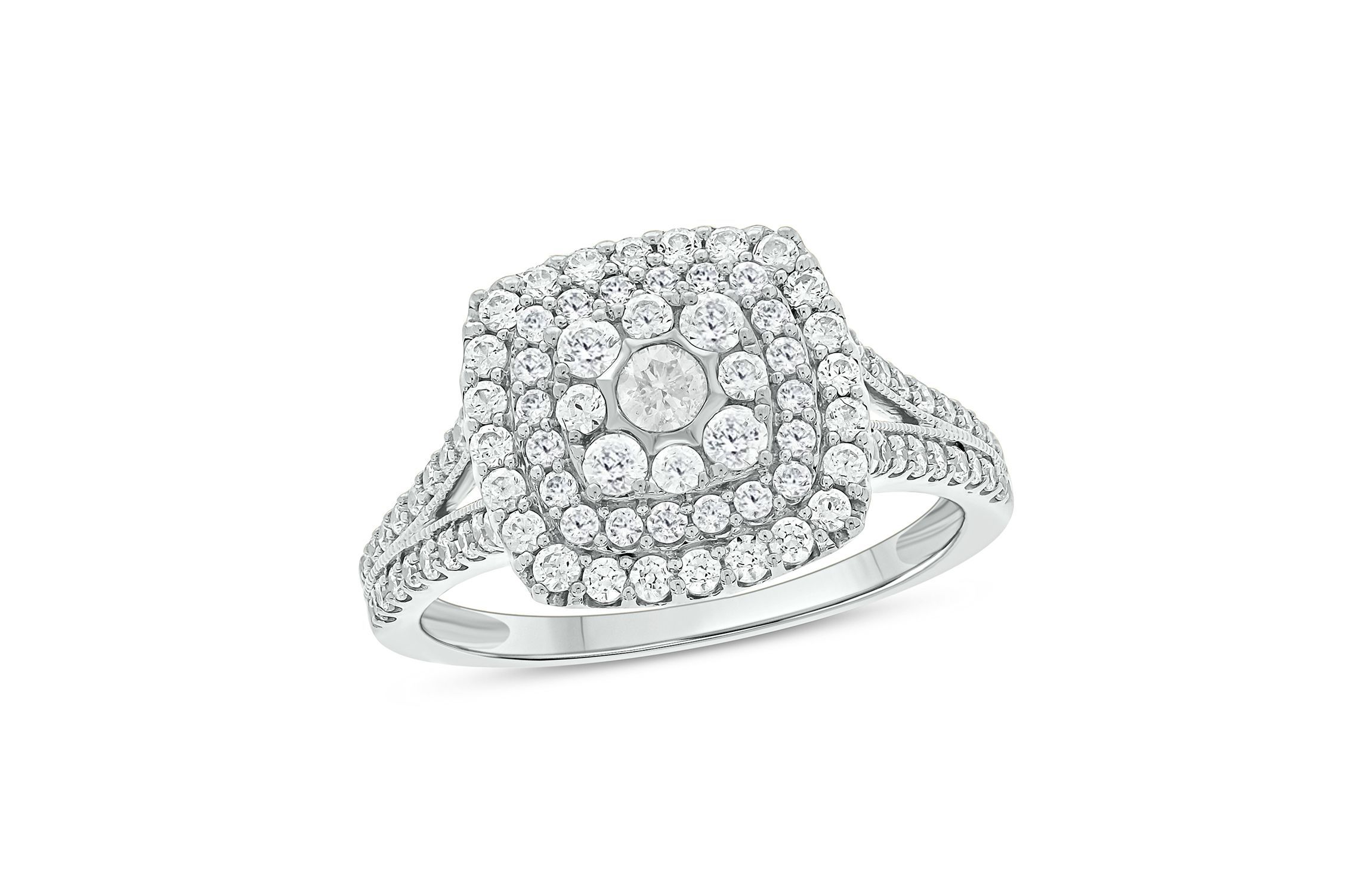 1/3 ct.t.w Natrual White Diamond Cushion Shaped Cocktail Ring in 10K Gold