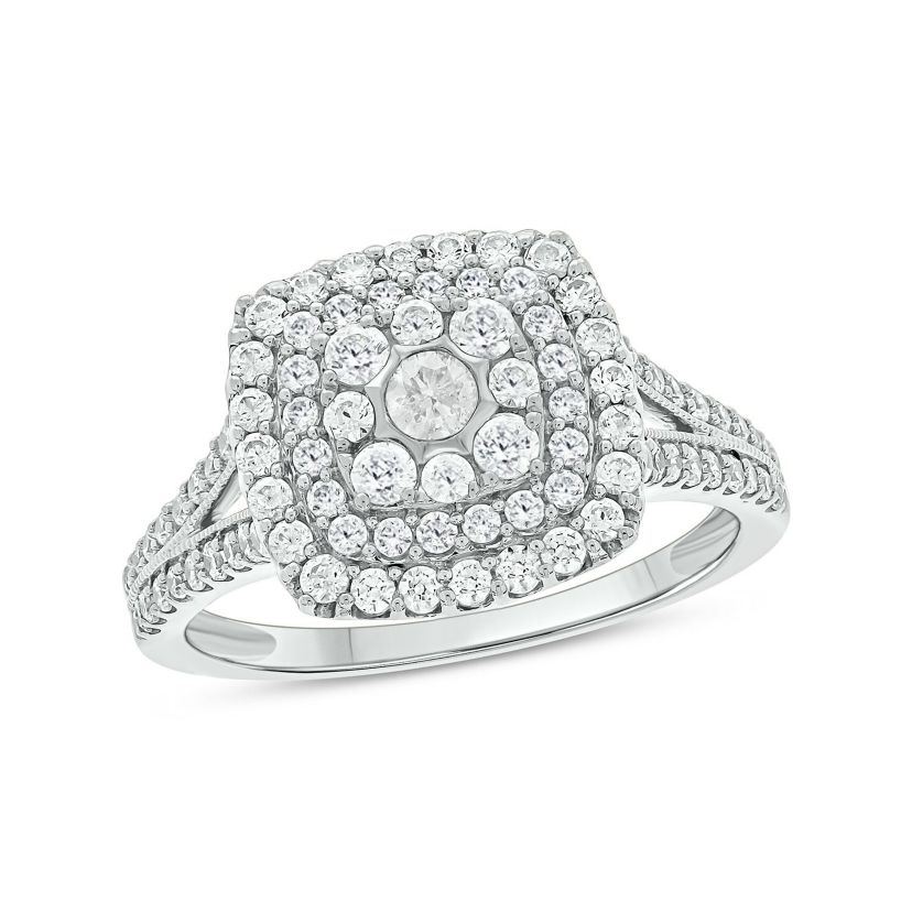 1/3 ct.t.w Natrual White Diamond Cushion Shaped Cocktail Ring in 10K Gold