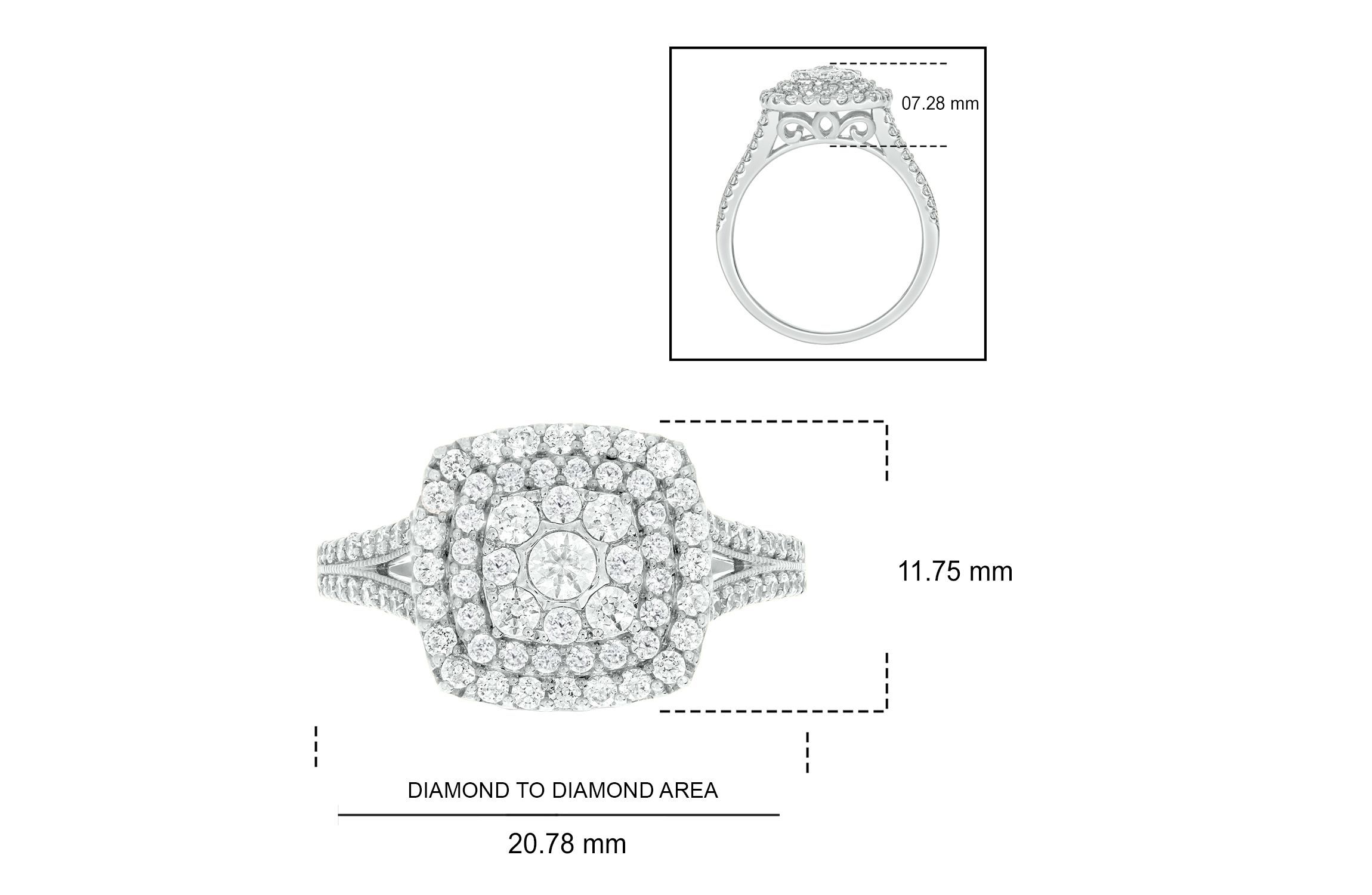 1/3 ct.t.w Natrual White Diamond Cushion Shaped Cocktail Ring in 10K Gold