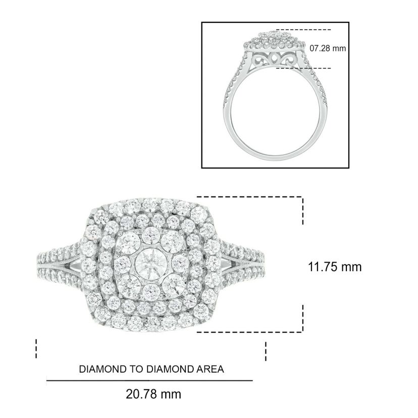 1/3 ct.t.w Natrual White Diamond Cushion Shaped Cocktail Ring in 10K Gold