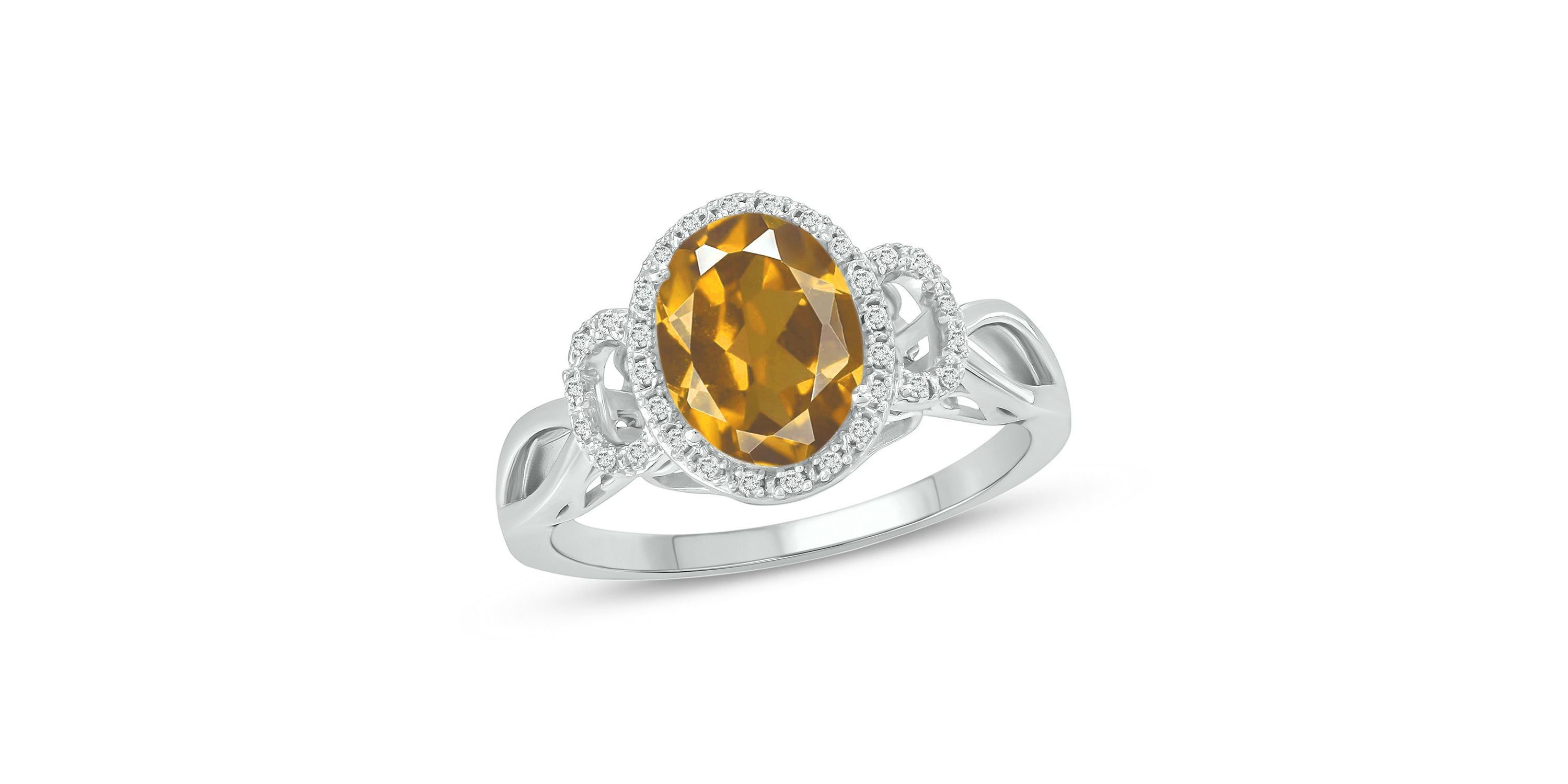1/10 ct. t.w Diamond & 1.40 ct. t.w citrine Oval Shape Natural Color Stone Ring in 10K Gold