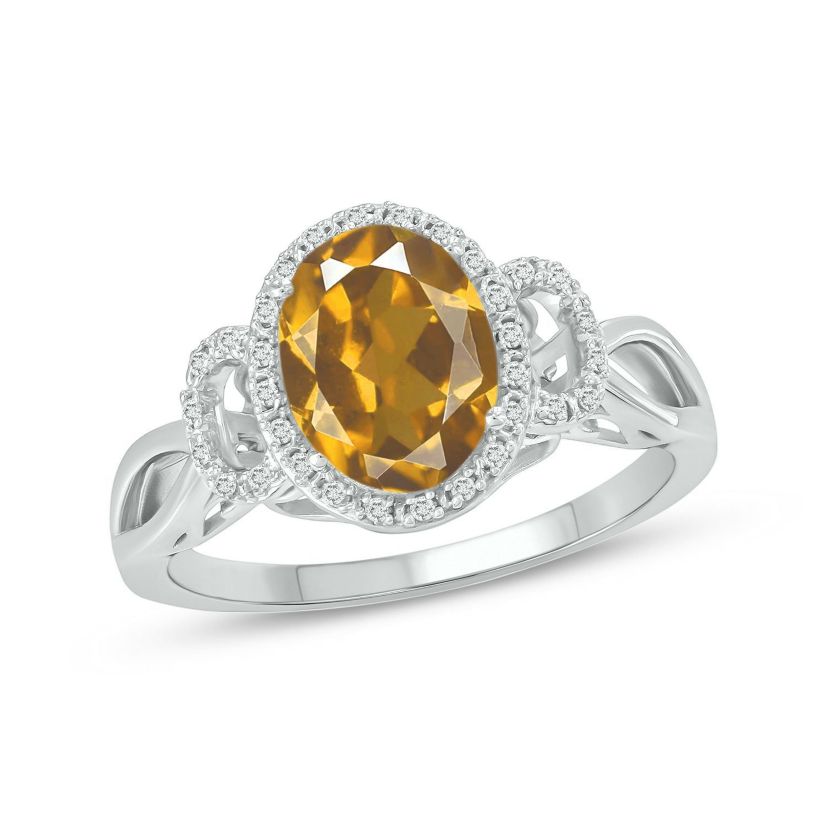 1/10 ct. t.w Diamond & 1.40 ct. t.w citrine Oval Shape Natural Color Stone Ring in 10K Gold
