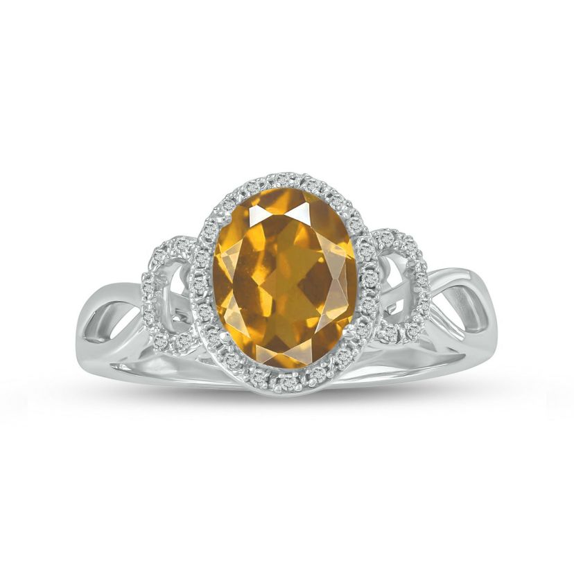 1/10 ct. t.w Diamond & 1.40 ct. t.w citrine Oval Shape Natural Color Stone Ring in 10K Gold