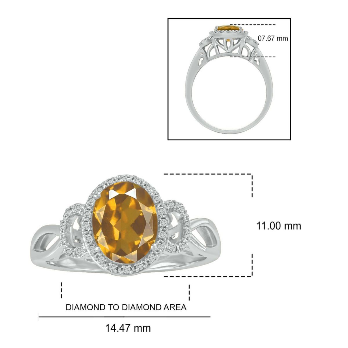 1/10 ct. t.w Diamond & 1.40 ct. t.w citrine Oval Shape Natural Color Stone Ring in 10K Gold