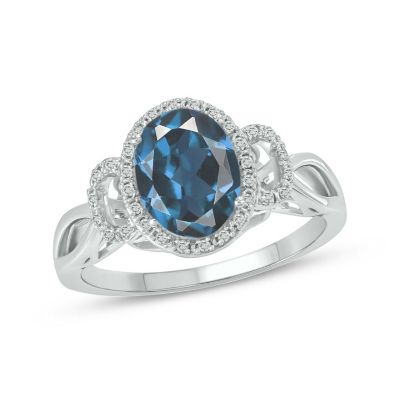 Belk & Co 1/10 Ct. T.w Diamond & 2.25 Ct. T.w Blue Topaz Oval Shape Natural Color Stone Ring In 10K Gold, White, 8 -  0686557620993