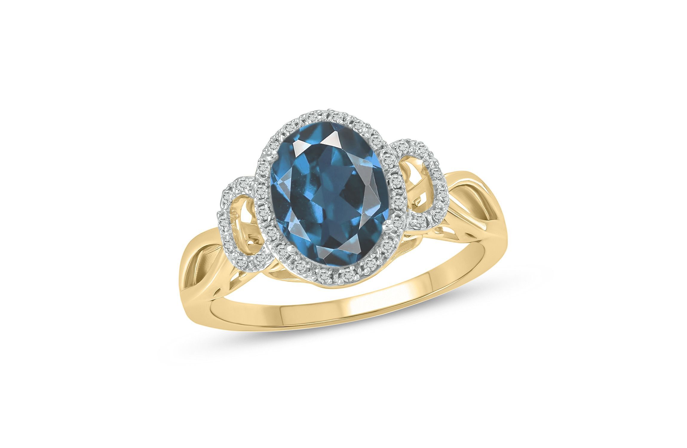 1/10 ct. t.w Diamond & 2.25 ct. t.w Blue Topaz Oval Shape Natural Color Stone Ring in 10K Gold