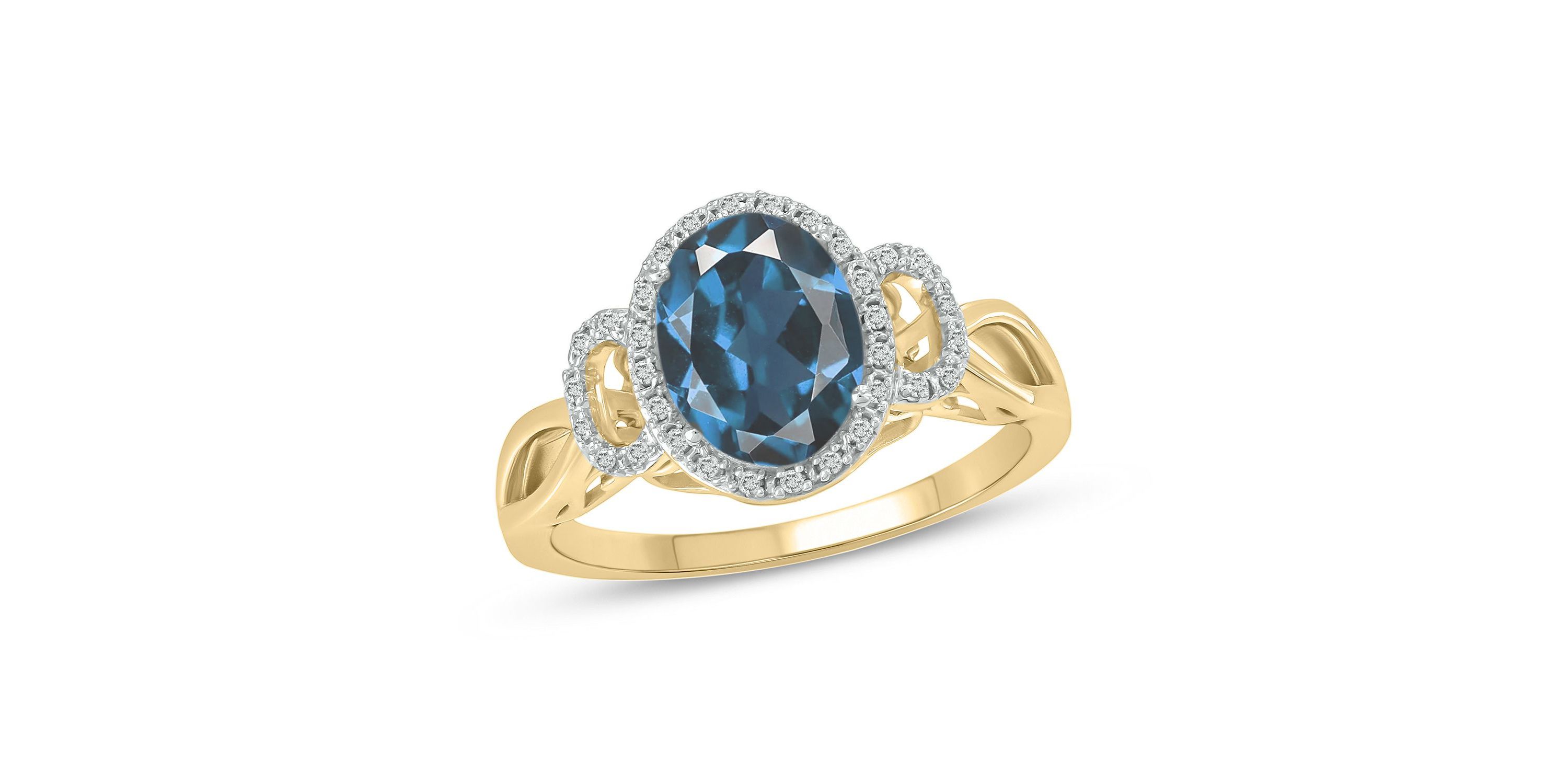 1/10 ct. t.w Diamond & 2.25 ct. t.w Blue Topaz Oval Shape Natural Color Stone Ring in 10K Gold