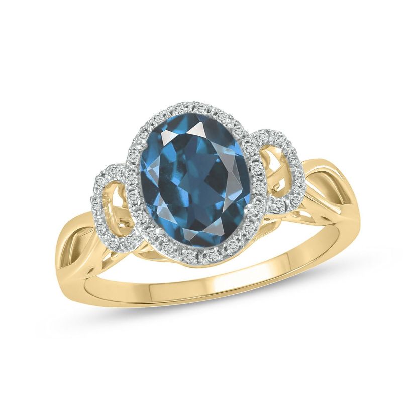 1/10 ct. t.w Diamond & 2.25 ct. t.w Blue Topaz Oval Shape Natural Color Stone Ring in 10K Gold