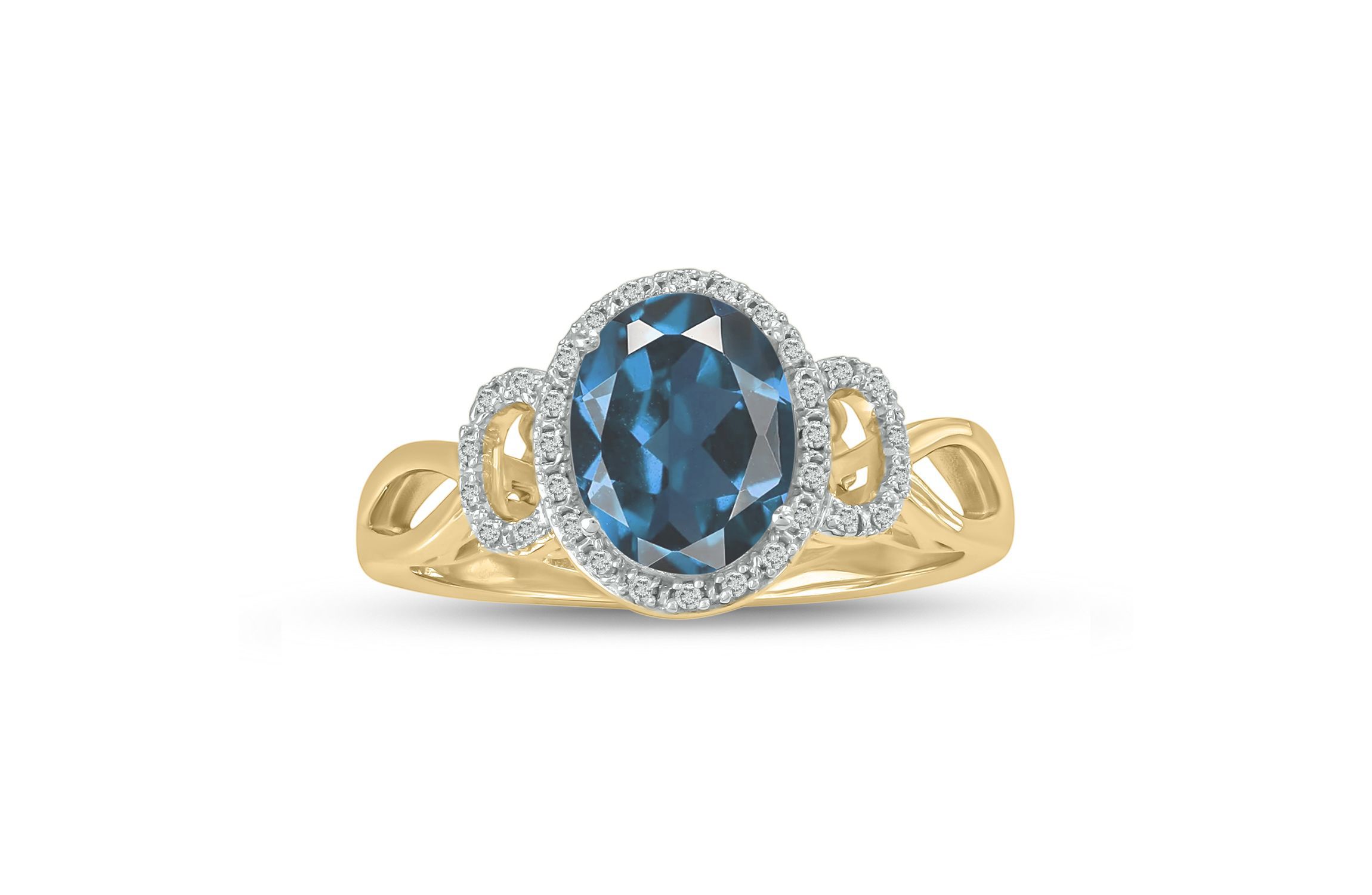 1/10 ct. t.w Diamond & 2.25 ct. t.w Blue Topaz Oval Shape Natural Color Stone Ring in 10K Gold