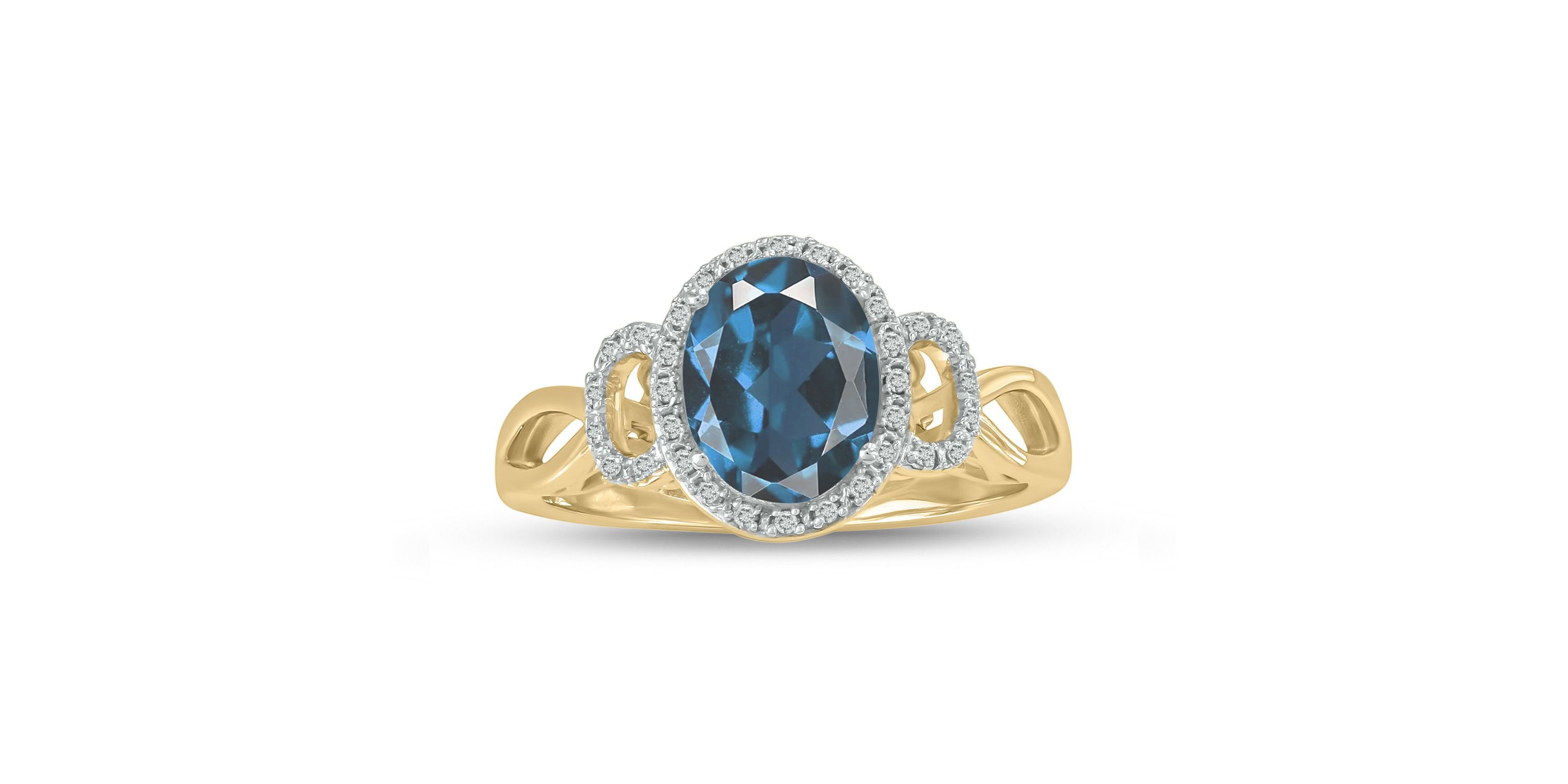 1/10 ct. t.w Diamond & 2.25 ct. t.w Blue Topaz Oval Shape Natural Color Stone Ring in 10K Gold