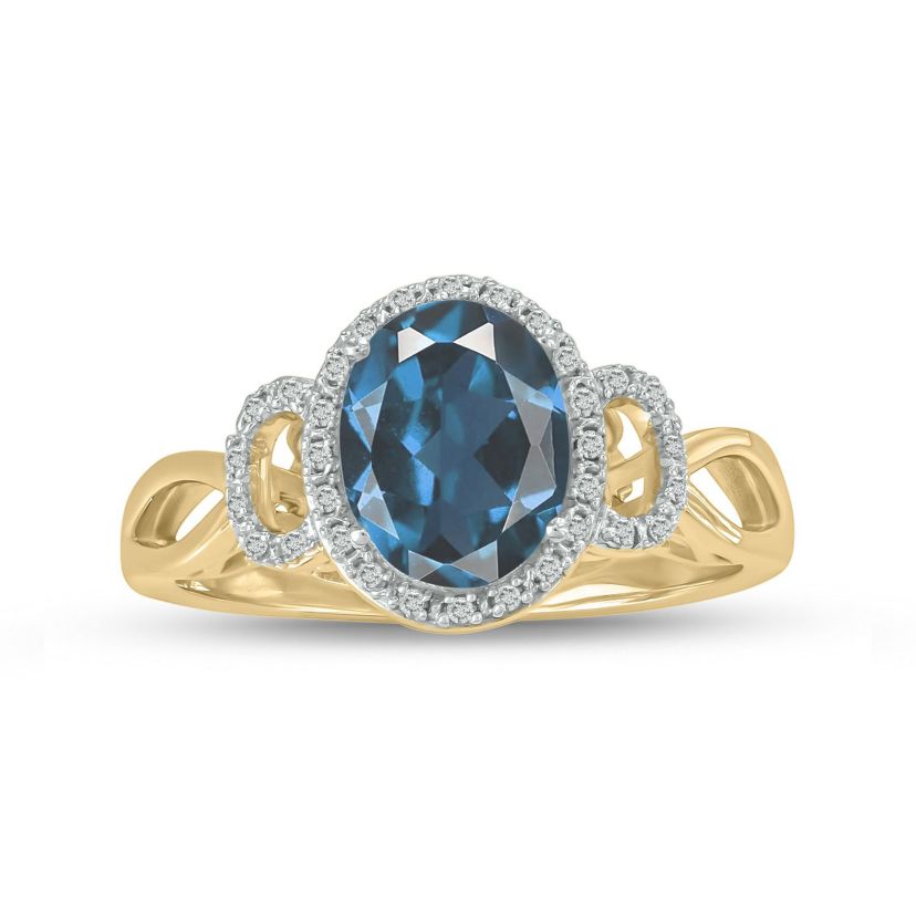 1/10 ct. t.w Diamond & 2.25 ct. t.w Blue Topaz Oval Shape Natural Color Stone Ring in 10K Gold