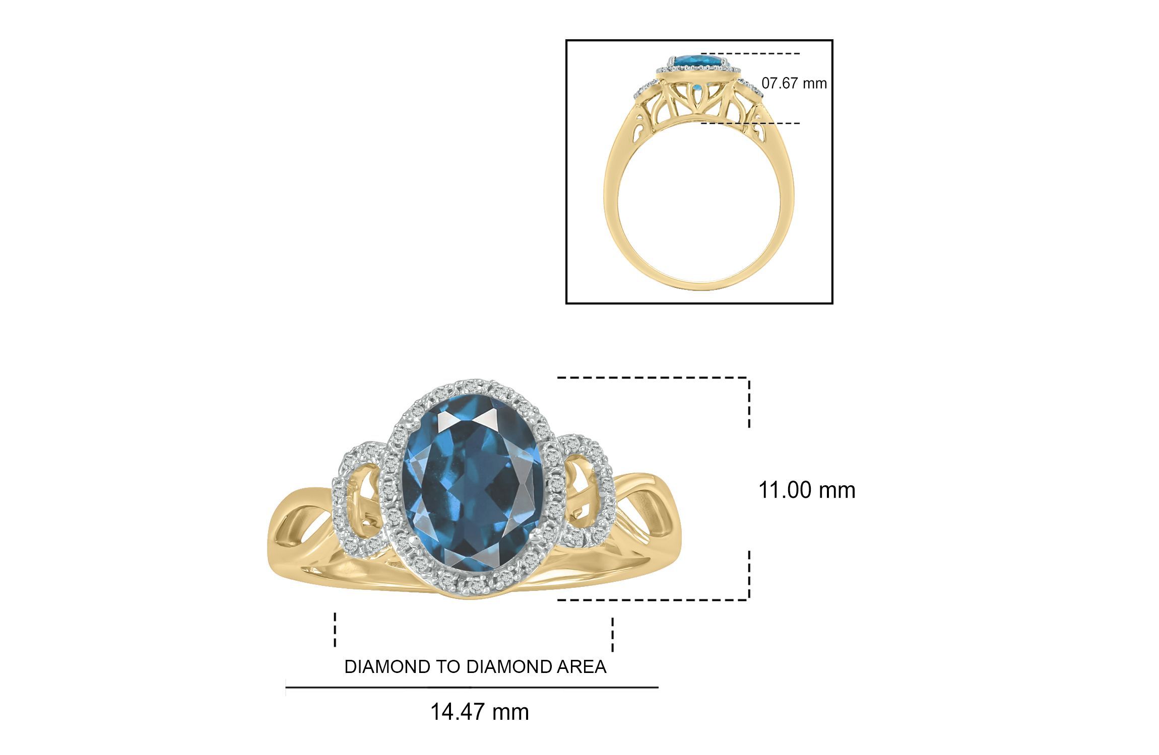1/10 ct. t.w Diamond & 2.25 ct. t.w Blue Topaz Oval Shape Natural Color Stone Ring in 10K Gold