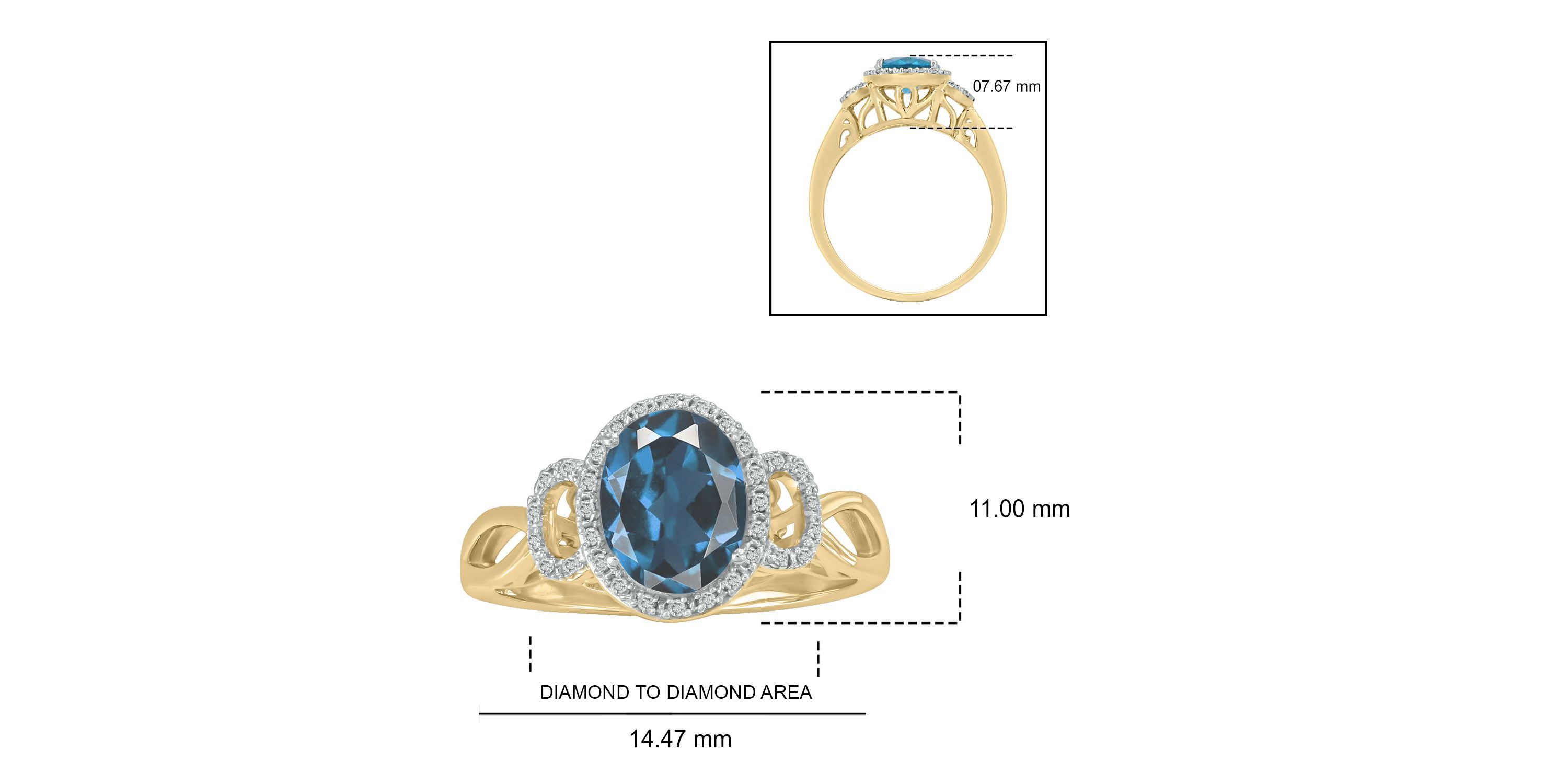 1/10 ct. t.w Diamond & 2.25 ct. t.w Blue Topaz Oval Shape Natural Color Stone Ring in 10K Gold