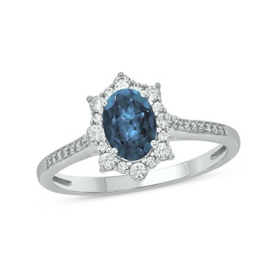 Belk & Co 1/4 Ct. T.w Diamond & 2/4 Ct. T.w Blue Topaz Oval Shape Natural Color Stone Ring In 10K Gold, White, 8 -  0686557622195