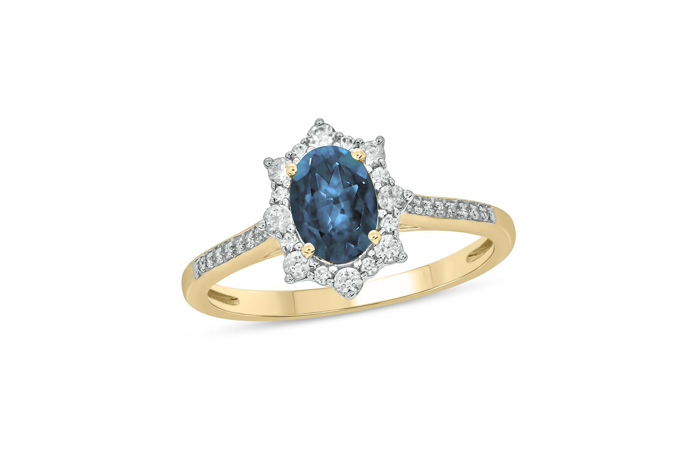 1/4 ct. t.w Diamond & 2/4 ct. t.w Blue Topaz Oval Shape Natural Color Stone Ring in 10K Gold