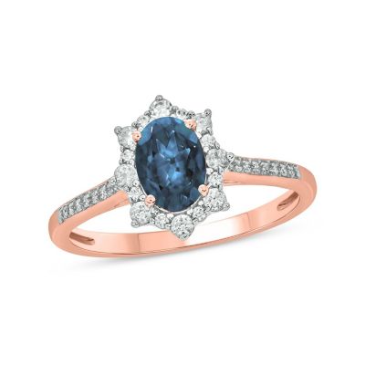 Belk & Co 1/4 ct. t.w Diamond & 2/4 ct. t.w Blue Topaz Oval Shape Natural Color Stone Ring in 10K Gold, 9 -  0686557622157