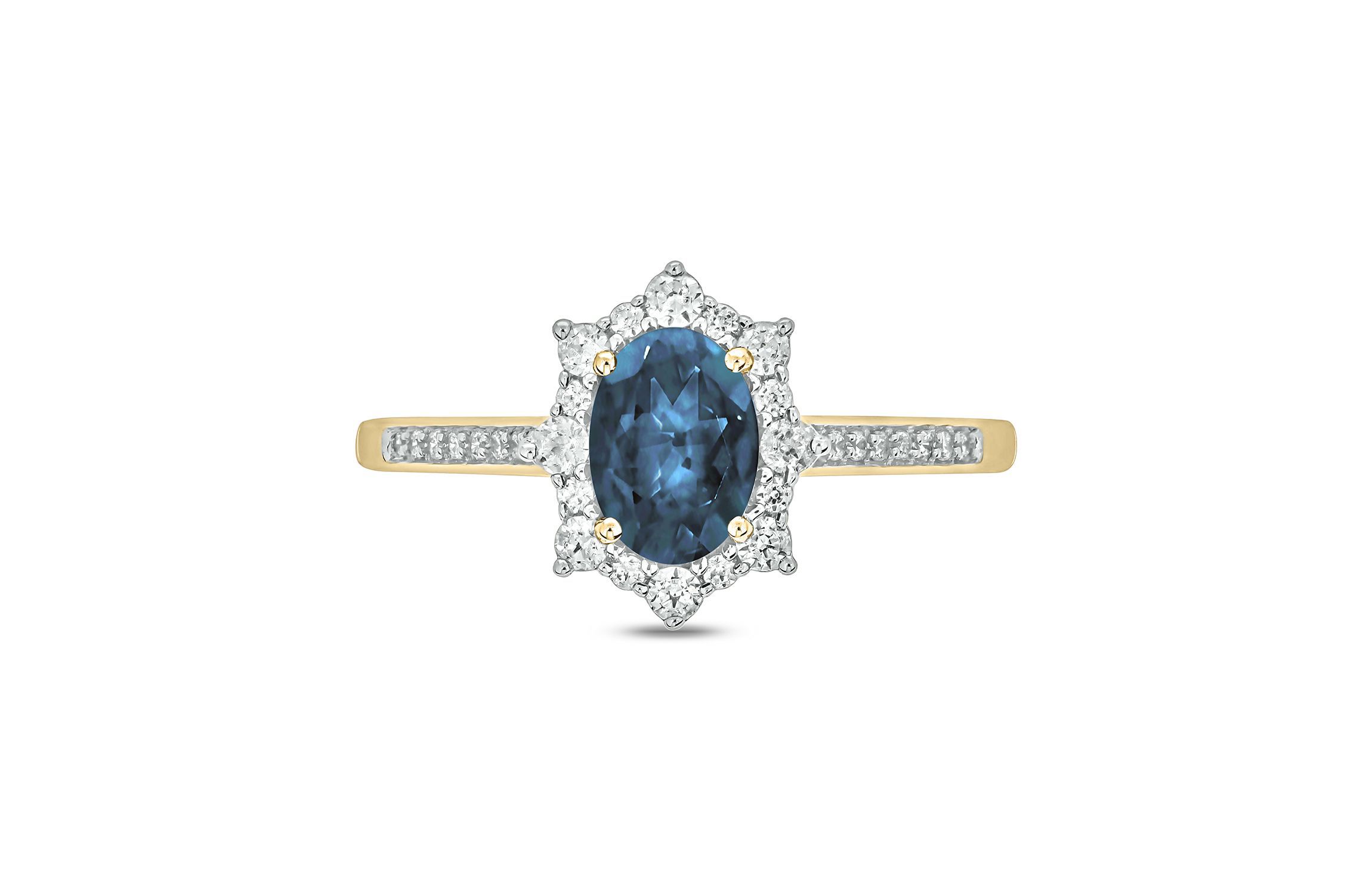 1/4 ct. t.w Diamond & 2/4 ct. t.w Blue Topaz Oval Shape Natural Color Stone Ring in 10K Gold