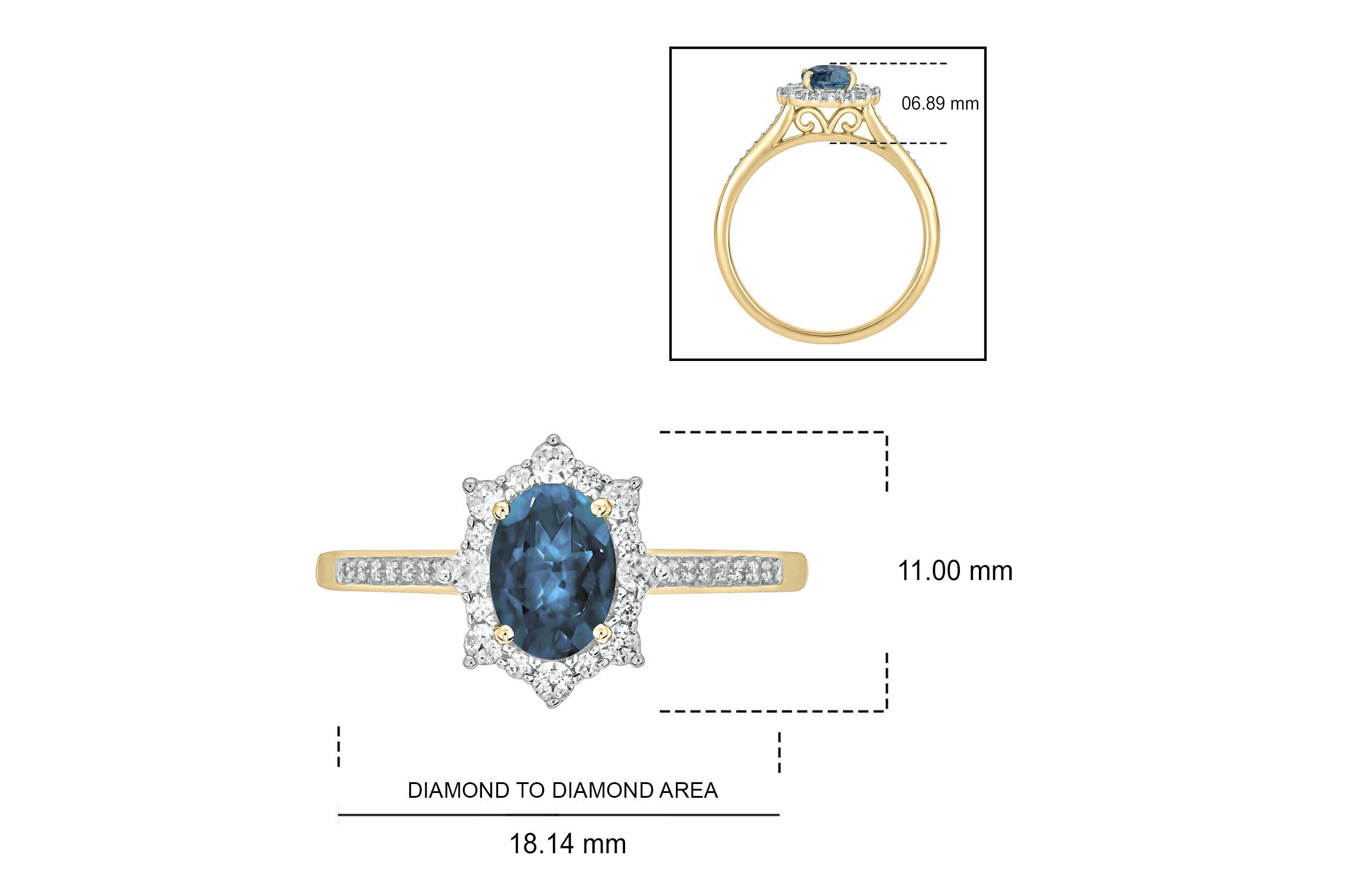 1/4 ct. t.w Diamond & 2/4 ct. t.w Blue Topaz Oval Shape Natural Color Stone Ring in 10K Gold